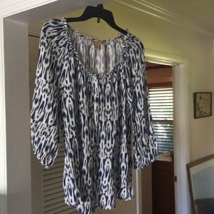 Ikat woven button down blouse